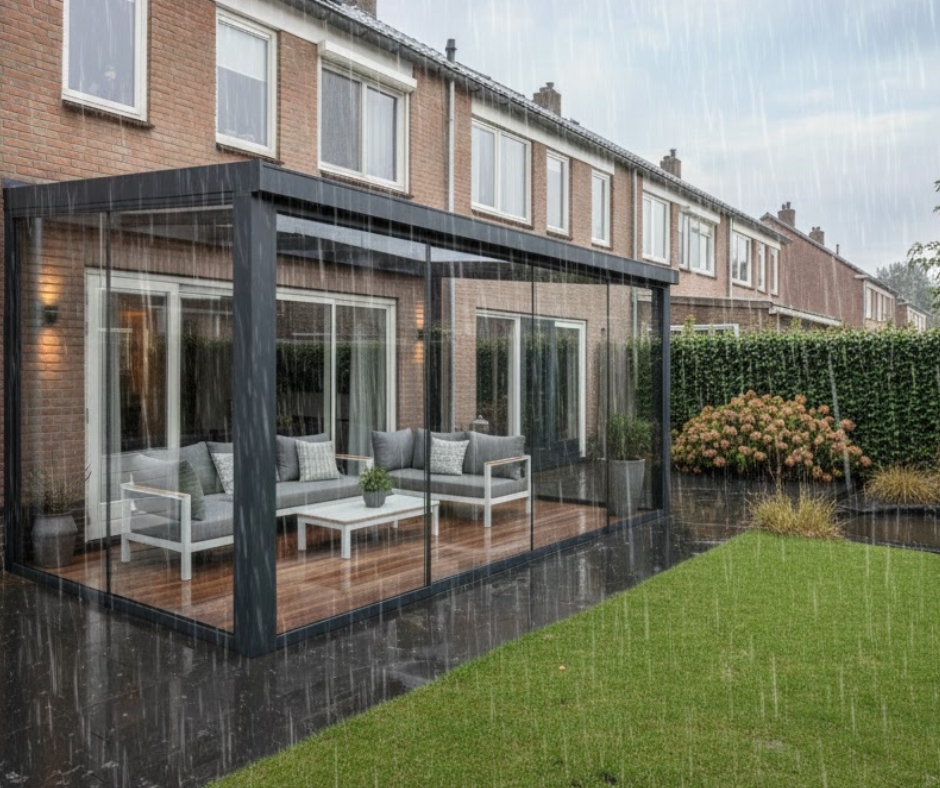 moderne overkapping hele jaar door genieten van je tuin